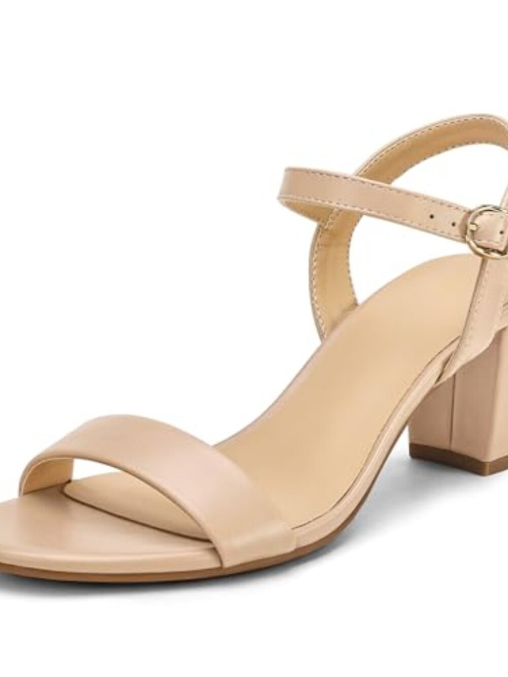 🆕 Womens Low Heels Open Toe Ankle Strap Block Chunky Heels Sandals Com - Nude